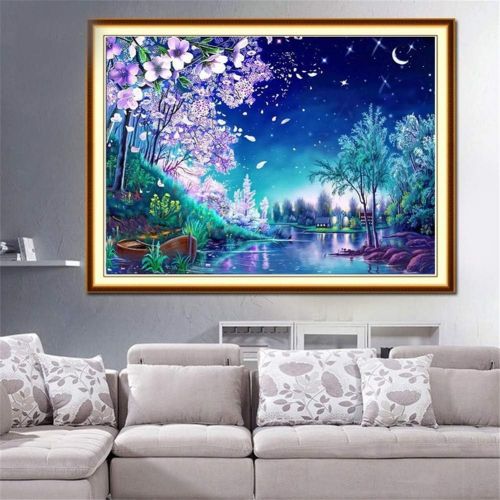  Brand: LucaSng LucaSng DIY Full 5D Diamond Painting Kits, Landscape Flowers Diamond Crystal Rhinestone Cross Stitch Embroidery Wall Decoration for Nursery