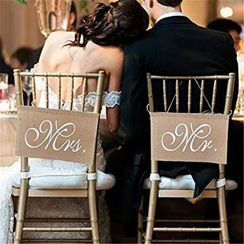  Brand: LucaSng LucaSng Mr & Mrs Chair Banner Set Wedding Decoration 1 Set of 2 Jute Sheets Mr. & Mrs Jute Chair Sign Garland Rustic Party Decoration