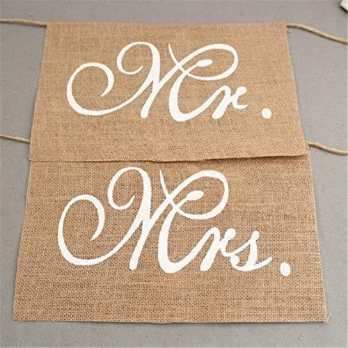  Brand: LucaSng LucaSng Mr & Mrs Chair Banner Set Wedding Decoration 1 Set of 2 Jute Sheets Mr. & Mrs Jute Chair Sign Garland Rustic Party Decoration