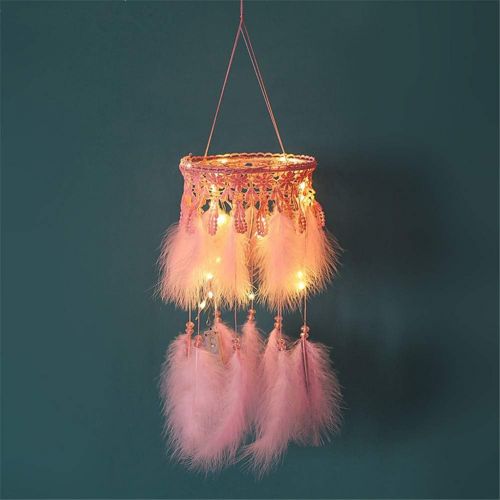  Brand: LucaSng LucaSng Handmade Dream Catches with Feathers and Beads Boho Style Cute Dreamcatcher with LED Light Wall Hanging Decoration for Bedroom Nursery