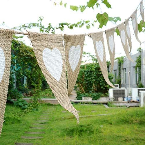  Brand: LucaSng LucaSng 2 Piece Bunting Wedding Vintage Garland Heart Bunting Jute Fabric Bunting Hessian Banner Vintage Decoration Bunting for Bridal Table Photos Candybar Wedding Decoration