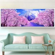 Brand: LucaSng LucaSng 5D Diamond Painting, Cherry Tree Mountain Landscape, Full Drill Diamond Set Drawing Large DIY Embroidery Home Decoration, 150 x 50 cm