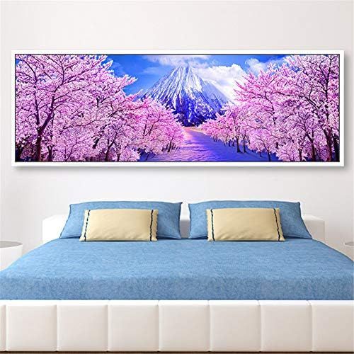  Brand: LucaSng LucaSng 5D Diamond Painting, Cherry Tree Mountain Landscape, Full Drill Diamond Set Drawing Large DIY Embroidery Home Decoration, 150 x 50 cm