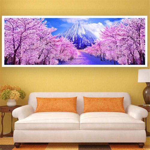  Brand: LucaSng LucaSng 5D Diamond Painting, Cherry Tree Mountain Landscape, Full Drill Diamond Set Drawing Large DIY Embroidery Home Decoration, 150 x 50 cm