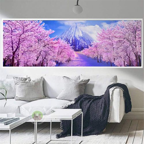  Brand: LucaSng LucaSng 5D Diamond Painting, Cherry Tree Mountain Landscape, Full Drill Diamond Set Drawing Large DIY Embroidery Home Decoration, 150 x 50 cm