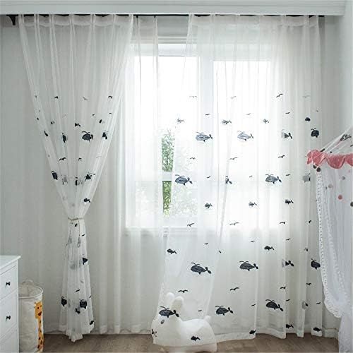  Brand: LucaSng LucaSng Nicole Knupfer Transparent Voile Curtain Curtains  Whale Embroidery Transparent Curtains for Nursery Living Room Bedroom, Black , 100 x 270 cm