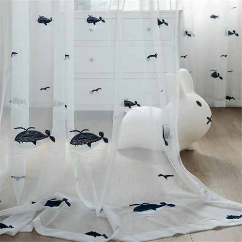  Brand: LucaSng LucaSng Nicole Knupfer Transparent Voile Curtain Curtains  Whale Embroidery Transparent Curtains for Nursery Living Room Bedroom, Black , 100 x 270 cm