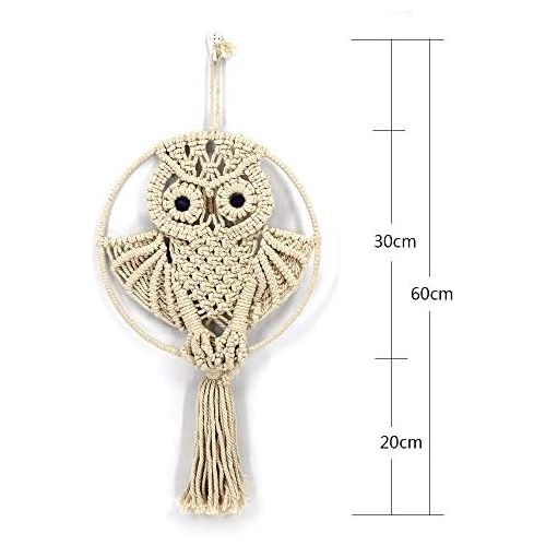  Brand: LucaSng LucaSng Dream Catcher Owl Hanging Macrame Decor Beautiful Cotton Macrame Dream Catcher Wall Hanging Decoration for Bedroom / Living Room Owl Amulet Owl Decoration