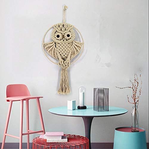  Brand: LucaSng LucaSng Dream Catcher Owl Hanging Macrame Decor Beautiful Cotton Macrame Dream Catcher Wall Hanging Decoration for Bedroom / Living Room Owl Amulet Owl Decoration