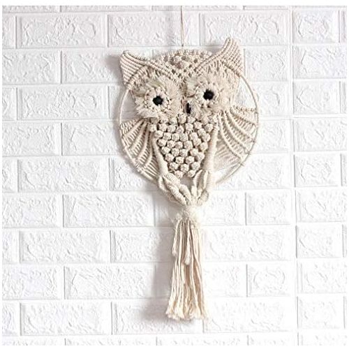  Brand: LucaSng LucaSng Dream Catcher Owl Hanging Macrame Decor Beautiful Cotton Macrame Dream Catcher Wall Hanging Decoration for Bedroom / Living Room Owl Amulet Owl Decoration