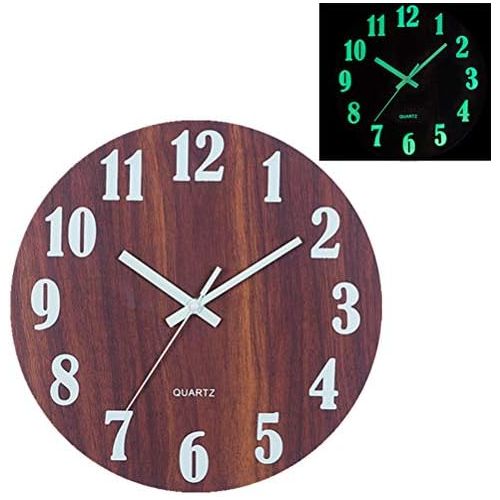  Brand: LucaSng LucaSng Wall Clock Glow in the Dark 12 Inch Silent Luminous Wood Wall Clock No Ticking Noise for Living Room, Bedroom, Office