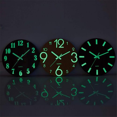  Brand: LucaSng LucaSng Wall Clock Glow in the Dark 12 Inch Silent Luminous Wood Wall Clock No Ticking Noise for Living Room, Bedroom, Office