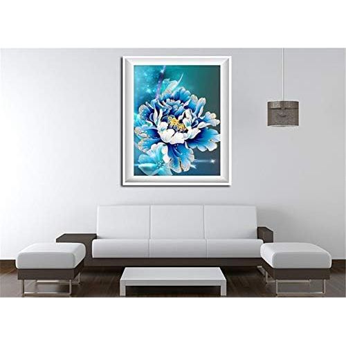  Brand: LucaSng LucaSng 5D DIY Diamond Painting, Blue Rose Peony Diamond Painting Crystal Rhinestone Embroidery Handmade Adhesive Picture Wall Decoration for Living Room, 50 x 60 cm