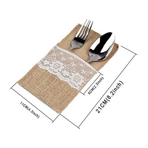  Brand: LucaSng LucaSng 20 Piece Jute Cutlery Bags Cutlery Holders Hessian Lace Vintage Wedding Decoration Table Decoration for Wedding Party