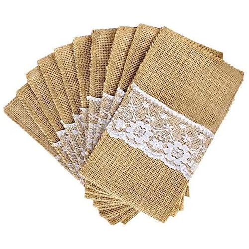  Brand: LucaSng LucaSng 20 Piece Jute Cutlery Bags Cutlery Holders Hessian Lace Vintage Wedding Decoration Table Decoration for Wedding Party