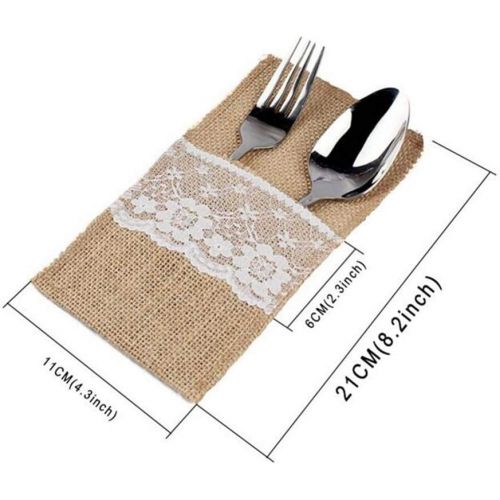  Brand: LucaSng LucaSng 20 Piece Jute Cutlery Bags Cutlery Holders Hessian Lace Vintage Wedding Decoration Table Decoration for Wedding Party
