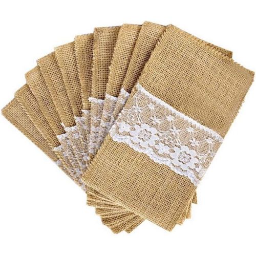  Brand: LucaSng LucaSng 20 Piece Jute Cutlery Bags Cutlery Holders Hessian Lace Vintage Wedding Decoration Table Decoration for Wedding Party