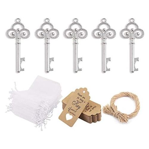  Brand: LucaSng LucaSng 50pcs Wedding Guest Favours Vintage Key Bottle Opener Clear Bag Brown Kraft Paper Gift Tags Natural Jute Twine