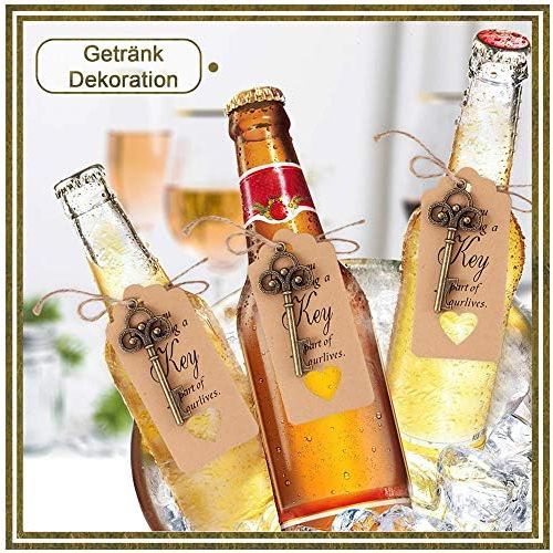  Brand: LucaSng LucaSng 50pcs Wedding Guest Favours Vintage Key Bottle Opener Clear Bag Brown Kraft Paper Gift Tags Natural Jute Twine