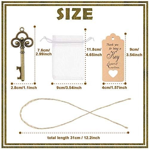  Brand: LucaSng LucaSng 50pcs Wedding Guest Favours Vintage Key Bottle Opener Clear Bag Brown Kraft Paper Gift Tags Natural Jute Twine