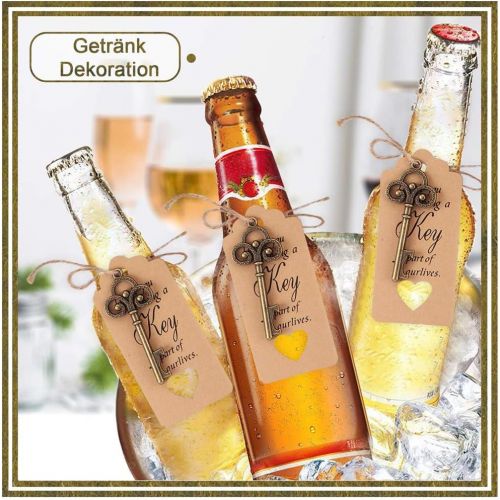  Brand: LucaSng LucaSng 50pcs Wedding Guest Favours Vintage Key Bottle Opener Clear Bag Brown Kraft Paper Gift Tags Natural Jute Twine