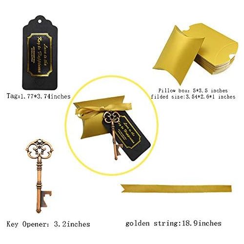  Brand: LucaSng LucaSng 50pcs Wedding Guest Favours Vintage Golden Key Bottle Opener Cushion Candy Boxes Gift Tags White Gold Ribbon