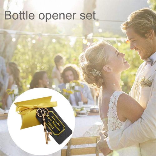  Brand: LucaSng LucaSng 50pcs Wedding Guest Favours Vintage Golden Key Bottle Opener Cushion Candy Boxes Gift Tags White Gold Ribbon