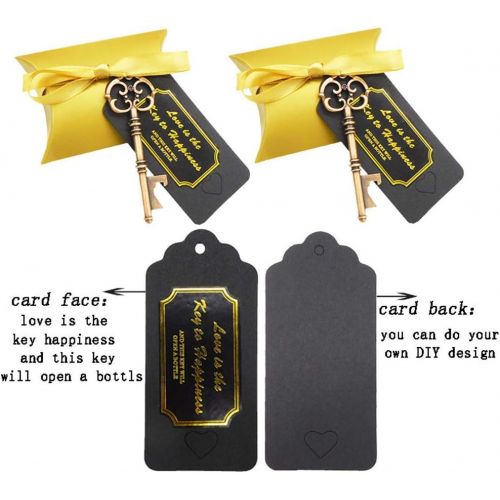  Brand: LucaSng LucaSng 50pcs Wedding Guest Favours Vintage Golden Key Bottle Opener Cushion Candy Boxes Gift Tags White Gold Ribbon