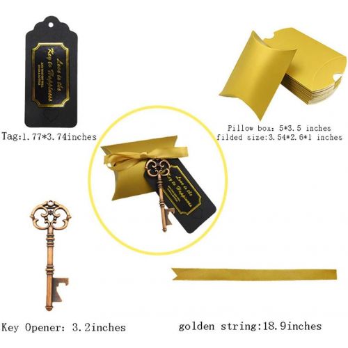  Brand: LucaSng LucaSng 50pcs Wedding Guest Favours Vintage Golden Key Bottle Opener Cushion Candy Boxes Gift Tags White Gold Ribbon