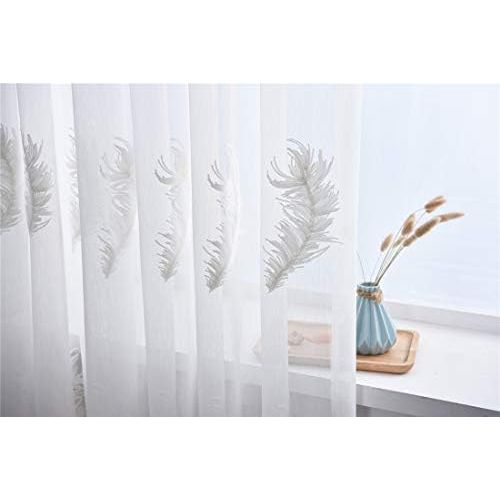  Brand: LucaSng LucaSng Set of 2 Voile Curtains with Embroidery Transparent Curtains with Feathers Tulle Decorative Curtain for Window Living Room Childrens Room