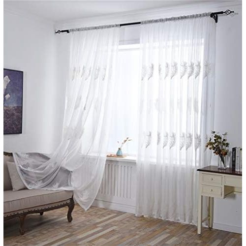  Brand: LucaSng LucaSng Set of 2 Voile Curtains with Embroidery Transparent Curtains with Feathers Tulle Decorative Curtain for Window Living Room Childrens Room