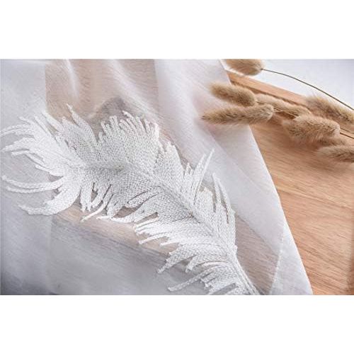  Brand: LucaSng LucaSng Set of 2 Voile Curtains with Embroidery Transparent Curtains with Feathers Tulle Decorative Curtain for Window Living Room Childrens Room