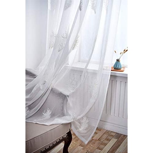  Brand: LucaSng LucaSng Set of 2 Voile Curtains with Embroidery Transparent Curtains with Feathers Tulle Decorative Curtain for Window Living Room Childrens Room