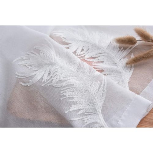  Brand: LucaSng LucaSng Set of 2 Voile Curtains with Embroidery Transparent Curtains with Feathers Tulle Decorative Curtain for Window Living Room Childrens Room