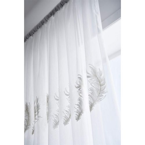  Brand: LucaSng LucaSng Set of 2 Voile Curtains with Embroidery Transparent Curtains with Feathers Tulle Decorative Curtain for Window Living Room Childrens Room