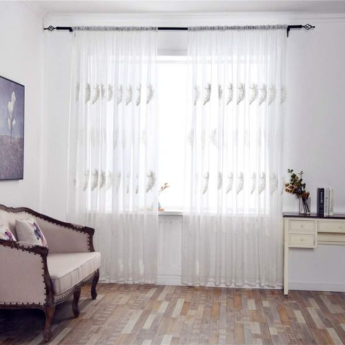  Brand: LucaSng LucaSng Set of 2 Voile Curtains with Embroidery Transparent Curtains with Feathers Tulle Decorative Curtain for Window Living Room Childrens Room