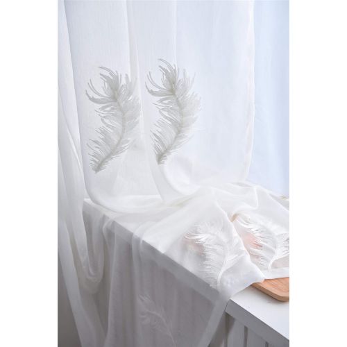  Brand: LucaSng LucaSng Set of 2 Voile Curtains with Embroidery Transparent Curtains with Feathers Tulle Decorative Curtain for Window Living Room Childrens Room
