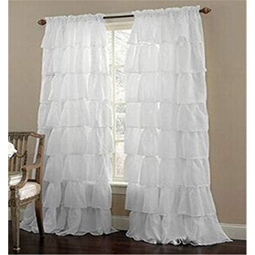  Brand: LucaSng LucaSng 1 Piece Ruffled Voile Curtains Translucent Window Curtain Decorative Curtain for Living Room Nursery Bedroom, White, 140x245cm