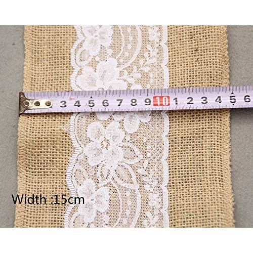  Brand: LucaSng LucaSng 5 Pieces Hessian Lace Chair Bows Sash 15 x 240 cm Chair Cover Bow Natural Hessian Rustic Shabby Chic Wedding