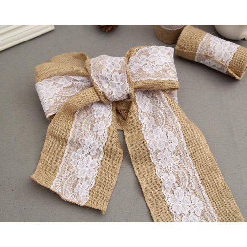  Brand: LucaSng LucaSng 5 Pieces Hessian Lace Chair Bows Sash 15 x 240 cm Chair Cover Bow Natural Hessian Rustic Shabby Chic Wedding