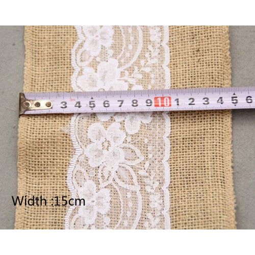  Brand: LucaSng LucaSng 5 Pieces Hessian Lace Chair Bows Sash 15 x 240 cm Chair Cover Bow Natural Hessian Rustic Shabby Chic Wedding