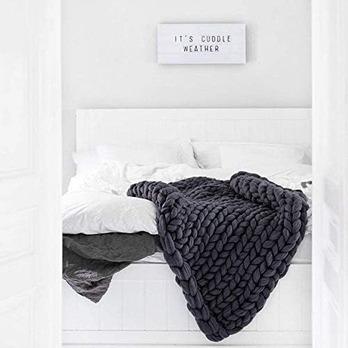  Brand: LucaSng LucaSng Knitted Blanket Chunky Knitted Blanket Wool Yarn Arm Knitting Throw Super Large Chunky Knit Blanket Pet Bed Chair Sofa Yoga Mat Rug, dark grey, 80x100cm