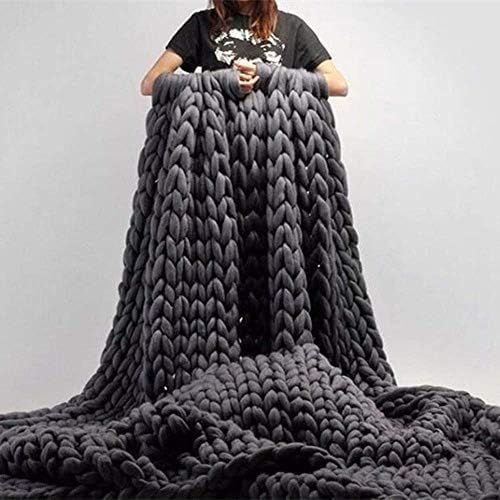  Brand: LucaSng LucaSng Knitted Blanket Chunky Knitted Blanket Wool Yarn Arm Knitting Throw Super Large Chunky Knit Blanket Pet Bed Chair Sofa Yoga Mat Rug, dark grey, 80x100cm