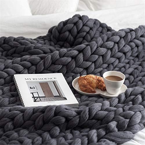  Brand: LucaSng LucaSng Knitted Blanket Chunky Knitted Blanket Wool Yarn Arm Knitting Throw Super Large Chunky Knit Blanket Pet Bed Chair Sofa Yoga Mat Rug, dark grey, 80x100cm