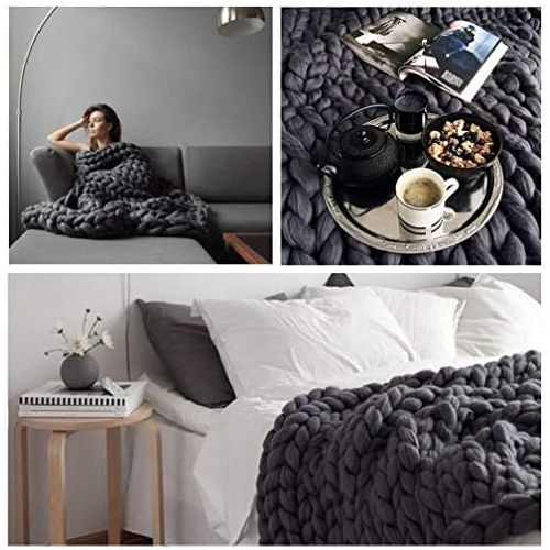  Brand: LucaSng LucaSng Knitted Blanket Chunky Knitted Blanket Wool Yarn Arm Knitting Throw Super Large Chunky Knit Blanket Pet Bed Chair Sofa Yoga Mat Rug, dark grey, 80x100cm