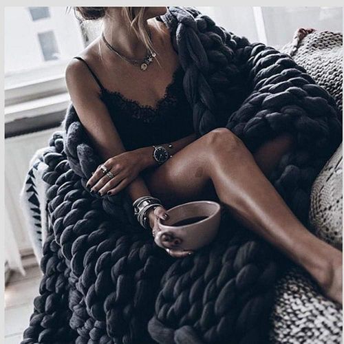  Brand: LucaSng LucaSng Knitted Blanket Chunky Knitted Blanket Wool Yarn Arm Knitting Throw Super Large Chunky Knit Blanket Pet Bed Chair Sofa Yoga Mat Rug, dark grey, 80x100cm