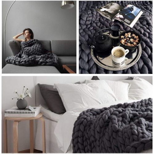  Brand: LucaSng LucaSng Knitted Blanket Chunky Knitted Blanket Wool Yarn Arm Knitting Throw Super Large Chunky Knit Blanket Pet Bed Chair Sofa Yoga Mat Rug, dark grey, 80x100cm