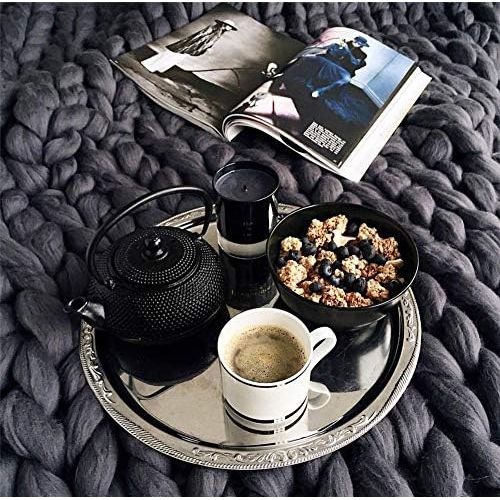  Brand: LucaSng LucaSng Knitted Blanket Chunky Knitted Blanket Wool Yarn Arm Knitting Throw Super Large Chunky Knit Blanket Pet Bed Chair Sofa Yoga Mat Rug, dark grey, 80x100cm