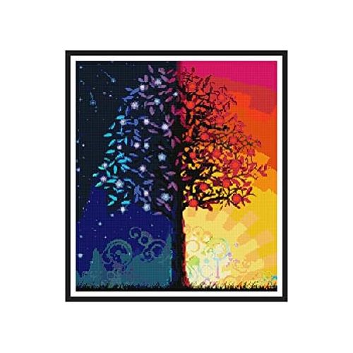  Brand: LucaSng LucaSng 5D Diamond Painting, Tree Day and Night Full Drill Diamond Set Drawing Full Large DIY Embroidery Decoration for Home, 60 X 95 cm