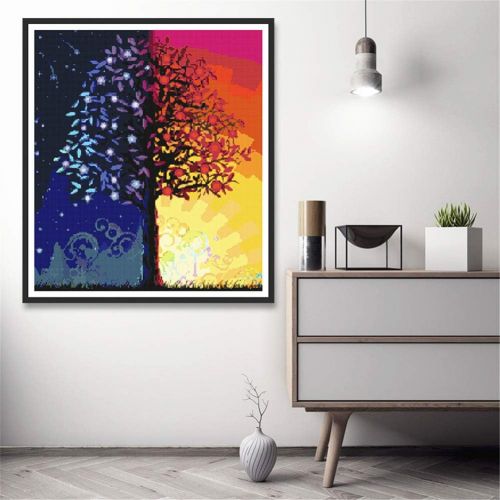  Brand: LucaSng LucaSng 5D Diamond Painting, Tree Day and Night Full Drill Diamond Set Drawing Full Large DIY Embroidery Decoration for Home, 60 X 95 cm